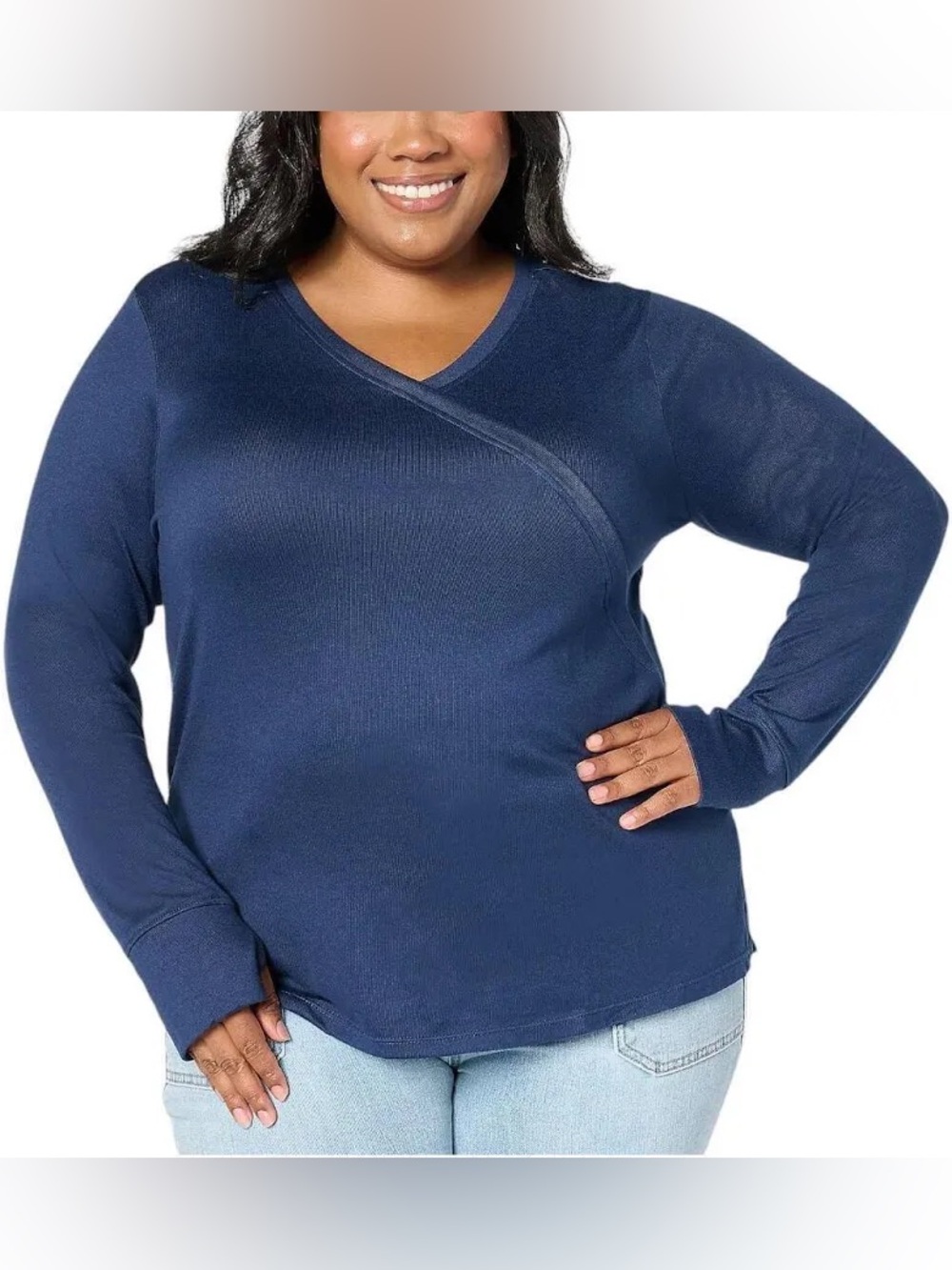 Cuddl Duds Seriously Soft Wrap Over Top in Navy | Size 1X